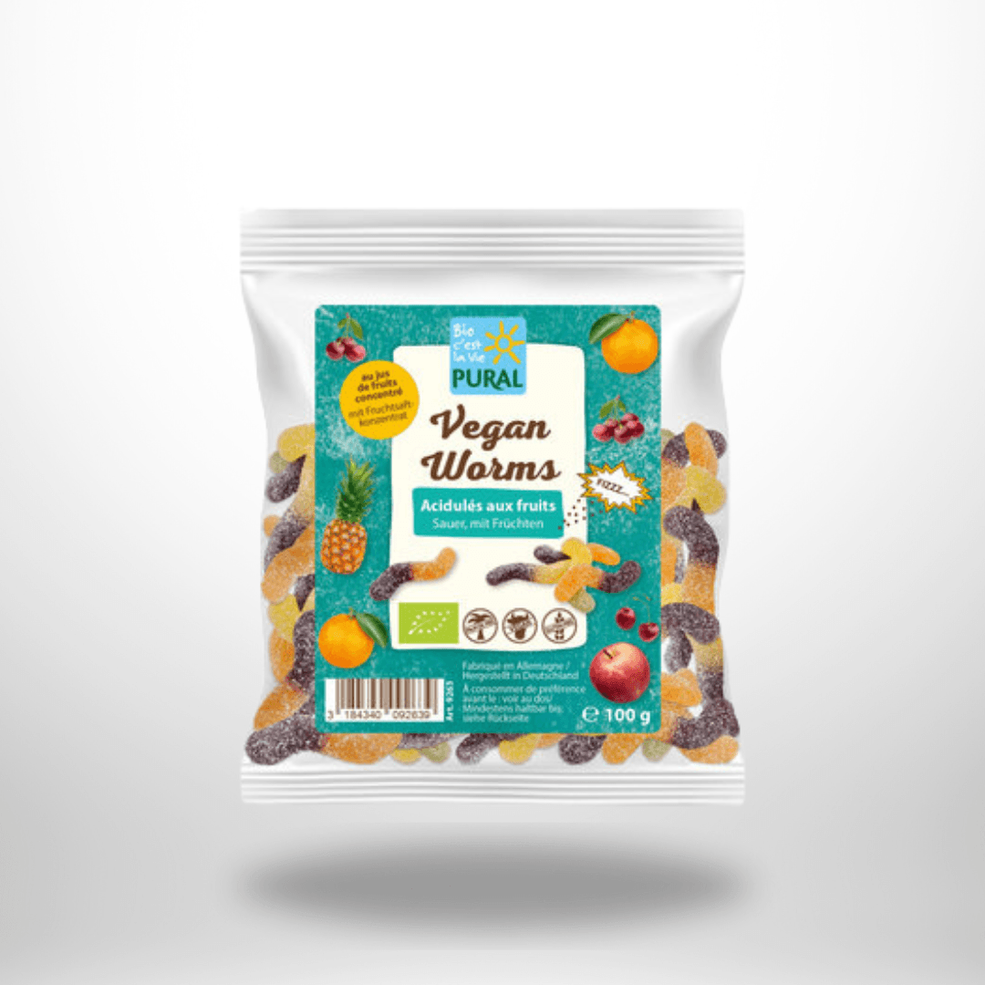 Pural Worms saure Fruchtgummi ohne Gelatine Bio 100g – Bild 1
