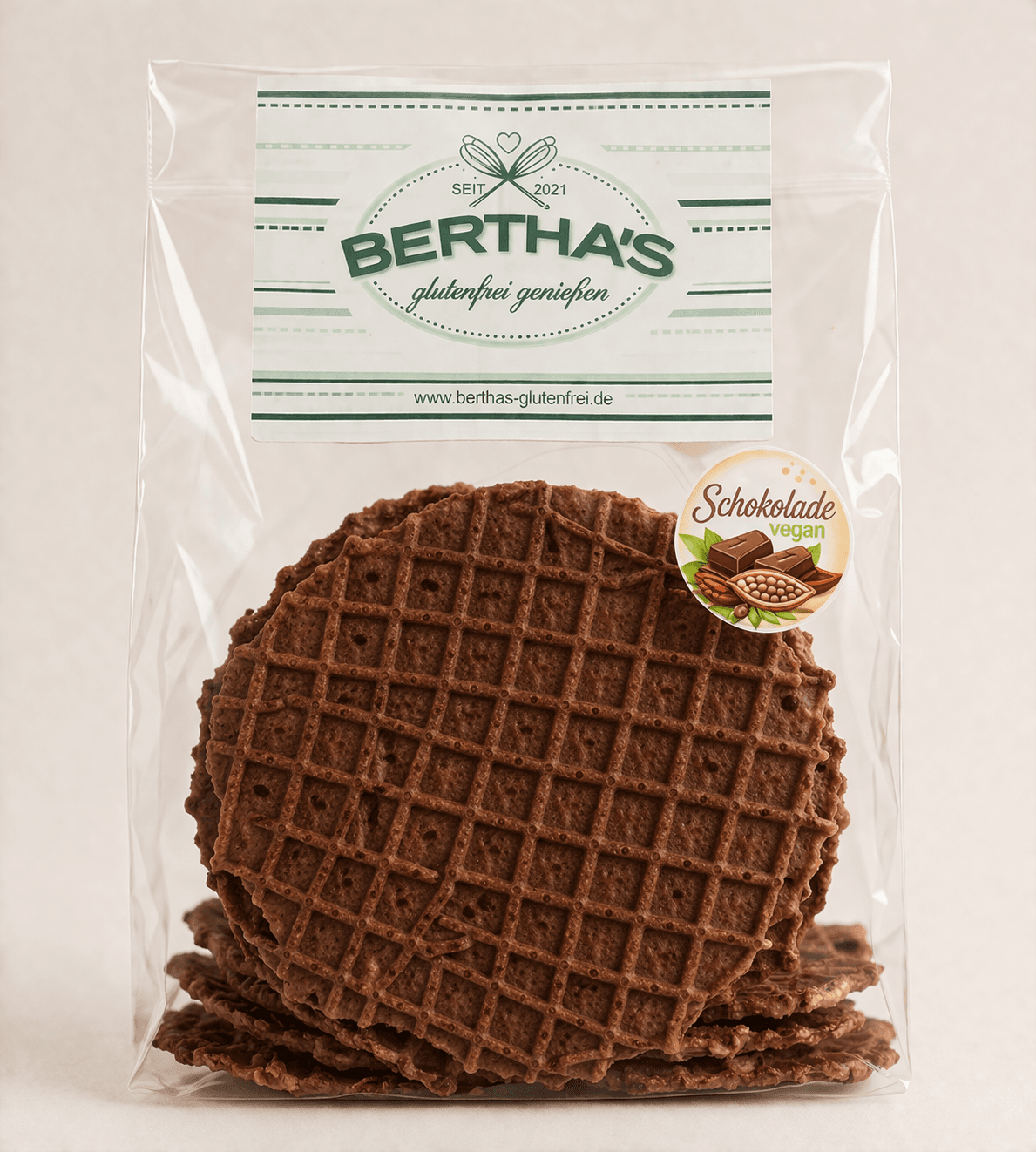 Bertha's vegane Schokoladenwaffeln 100g – Bild 1