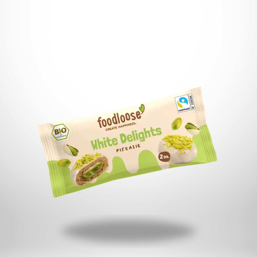 foodloose White Delights Pistazie | Veganer Bio-Snack mit Pistazien 40g – Bild 1